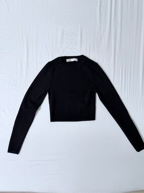 Zara Black Long-Sleeve Cropped Top Size M Fits Like Small